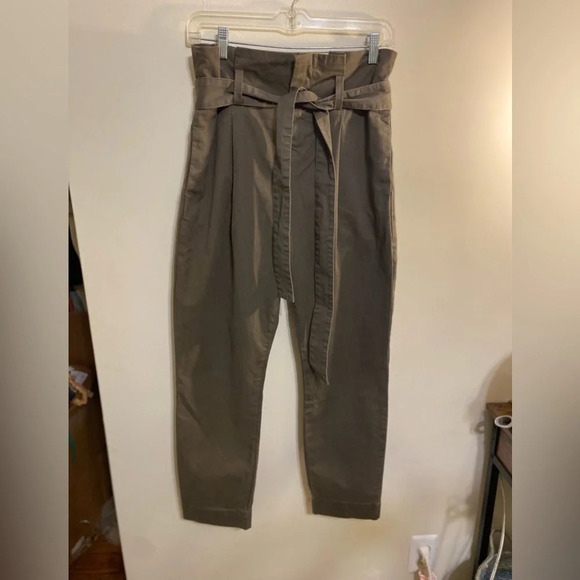 FRAME||  Commander Olive Green Paper Bag WaistTwill Ankle Pants Size 27 - Picture 3 of 10